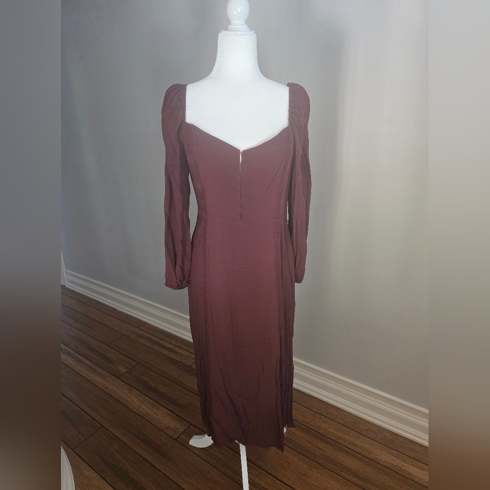 Aritzia Rich Brown  Puff Sleeve Sheath Dress